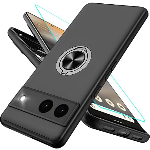 OTOFLYSTY Magnetisch Hülle mit Ständer für Google Pixel 6a, Handyhülle Unsichtbarem 360° Metall Ring, Schutz der Kameralinse, Stoßfänge Fallschutz Stoßfest Slim Schutzhülle TPU Schwarz
