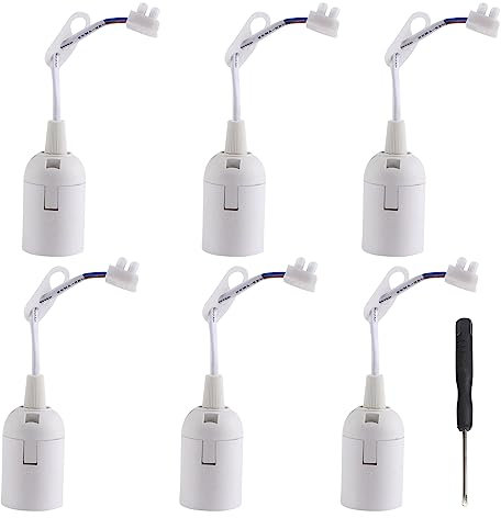 LbsAMP 6 Pièces E14 Douille de Lampe Blanche avec Câble 2A 250V avec 1 Tournevis Douille de Rechange Chantier Support D'ampoule Douille Ampoule Plafond - Max.60w