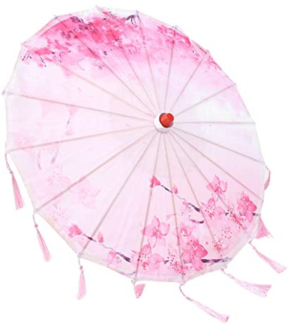 Tiiyee Paraguas De Papel Engrasado Hecho A Mano, Paraguas De Seda De Bambú Chino Con Borlas Paraguas De Danza Clásica De Arte A Prueba De Lluvia Para Fiestas De Boda Disfraces De Fotografía(Rosa)