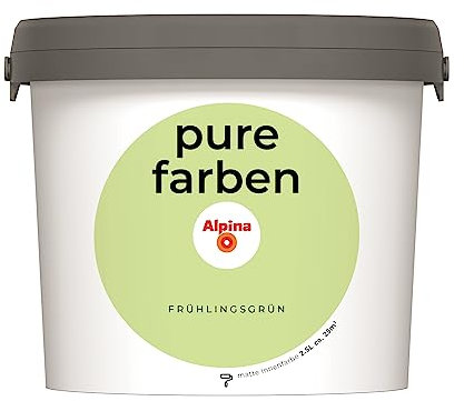 Alpina pure farben Wandfarbe – Frühlingsgrün – strapazierfähige und atmungsaktive Innenfarbe – ergiebig, gut deckend & reinigungsfähig – 2,5 Liter
