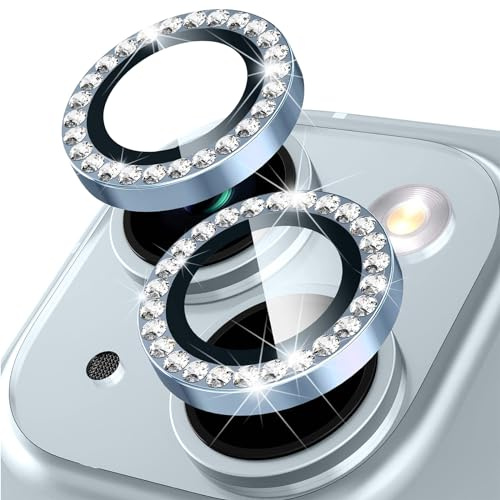 KoGiio Pellicola Fotocamera Compatibile con iPhone 15/iPhone 15 Plus, Vetro Temperato 9H Anti Graffio Protezioni per Obiettivi, Diamante di Cristallo, HD Lega Alluminio Lente Protezione -Blu