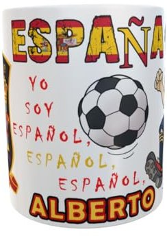 Siempre en tu mano Taza de cerámica España Personalizada. NOMBRE, Escudo Selección Española. Mundial y Eurocopa. Yo soy español, español, español. Futbolista y pelota