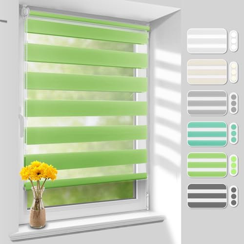 Homland Doppelrollo Klemmfix ohne Bohren B45 x H140 cm(Stoffbreite 40cm) Grün, Duo Rollo, Rollo Klemmrollos lichtdurchlässig & verdunkelnd, Verstellbar Fensterrollo Sonnenschutz