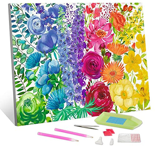 TISHIRON 5D Diamond Painting, Regenbogen Blumen Diamond Painting Kits für Erwachsene Kinder, bunte DIY Full Drill Diamond Art Kits, Crystal Gem Art Malerei für Home Wall Gift 30 x 40 CM