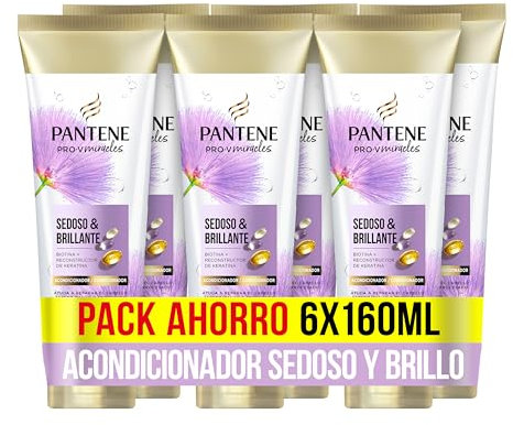 Pantene Pro-V Miracles Sedoso Y Brillante Acondicionador Reparador con Biotina y Keratina 160ml x6 Repara Seco, Dañado, Tratado o con Mechas. Actúa como Hidratante Capilar