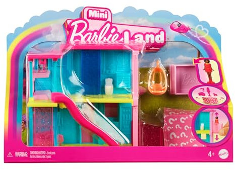 Barbie Mini BarbieLand - Mini Casa dei sogni 2, playset con bambola Barbie da 3,8 cm a sorpresa, mobili, accessori, ascensore e piscina inclusi, giocattolo per bambini, 4+ anni, HYF46