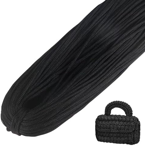 LEREATI Polyester Garn, Makramee Garn 3mm x 200m Polyester-Seil Polypropylen-Kordel Makramee Schnur Geflochten für Handtasche, Häkeltasche, Strickwaren, Wohndekorationen (Schwarz)