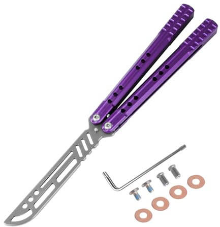 Andux Balisong Cuchillo Mariposa CNC 6063 Mango de Aluminio Sistema de Bujes Efectivo Bloqueo Libre CNC31 (Morado)
