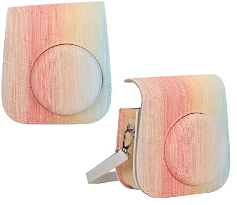 Instant Camera Protective Case for Instax Mini 11, PU Camera Bag with Adjustable Shoulder Strap, Rainbow Stripe (Colorful)