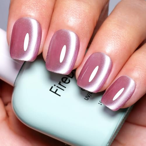 Firedeep Cat Eye Gel Nail Polish - 16ml Light Pink Purple Gel Polish with Holographic Glitter, UV/LED Curing and Magnetic Stick