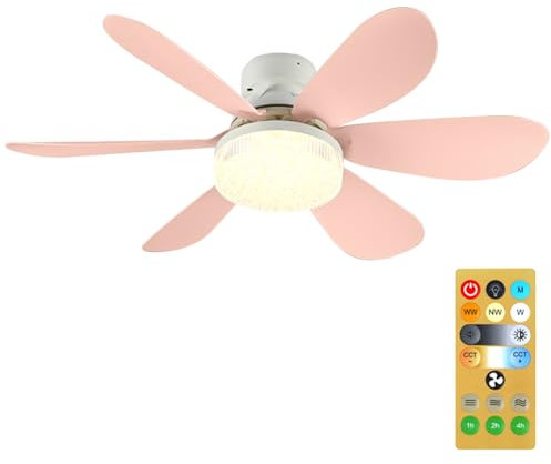 Demiawaking Ventilateur de Plafond avec Lumière, 52cm Ventilateur Plafond Silencieux avec Lumiere et Télécommande, 6 Pales, 3 Vitesses, 3 Couleurs, Ventilateur de Plafond avec Fonction Minuterie