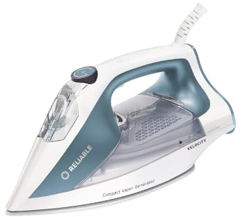 Reliable Velocity 180IR Steam Iron for Sewing, Quilting and Clothes, 1800 Watts Compact Vapor Generator, Leak Free Continuous Steam, Variable Steam Dial, Ceramic Soleplate with Three Heat Settings