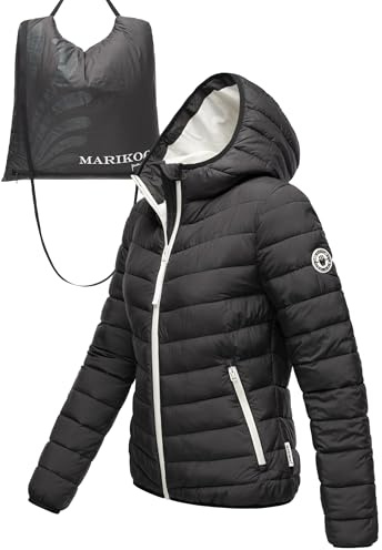 MARIKOO Damen leichte Übergangsjacke Kurze Steppjacke mit innen eingenähter Tragetasche zum einfachen Verstauen und praktischem Umhängen der Jacke Pack Mich EIN S-3XL