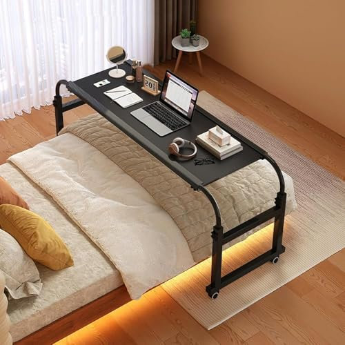 Schreibtisch mit Rollen, Rolltisch, höhenverstellbar, Queen-Size-Größe, mobiler Computertisch, Rolltisch, medizinischer Tisch, für Krankenhaus und Zuhause (Größe: 115 cm, Farbe: Schwarz)