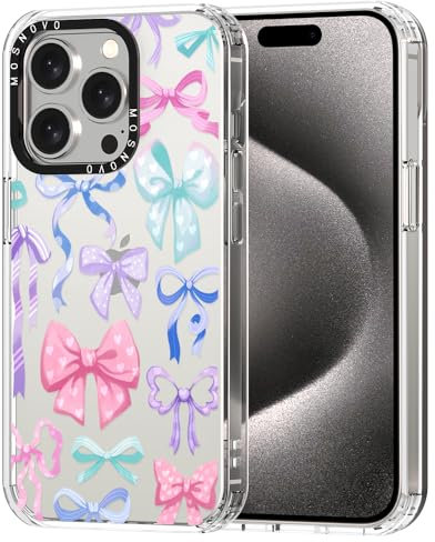 MOSNOVO Case for iPhone 15 Pro, [Buffertech 6.6ft Military-Grade Drop Protection] [Anti Peel Off Tech] Clear TPU Bumper Phone Case Cover Design - Bows