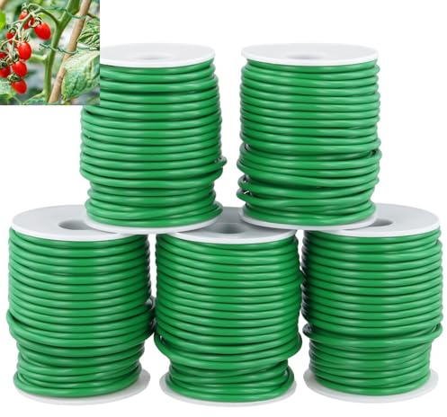 SOUJAP 5 PCS 20 m x 3.5 mm Garden Soft Twist Plant Tie, Green Soft Tie Wire for Flowers Plants Vines