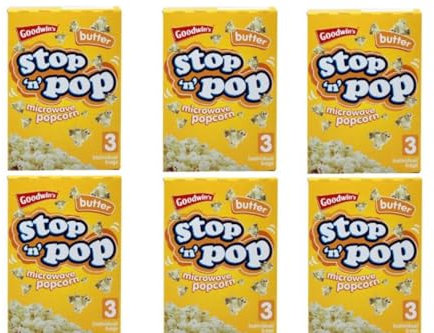 18pk 85g Stop N Pop Butter Flavour Microwave Popcorn 6 BOX | Popping Cinema Pop Corn Kernels for The Family Fun | SOL's Butter Flavoured Microwave Popcorn Kernels