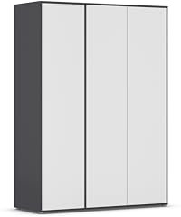 Rauch Möbel Nabila, Drehtürenschrank, Kleiderschrank, Kleiderschränke, Garderobe, 3-türig, push-to-open, Farbe Weiß/Grau metallic, Schwarz, 140x194x53cm
