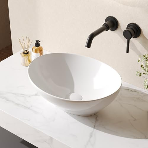 Waschbecken Badezimmer DeerValley Oval Keramik-Aufsatzwaschbecken Praktisch Hygienisch Kombiniert Stil und Funktion, Optimal für Moderne Badausstattung 406 x 330mm Weißes.