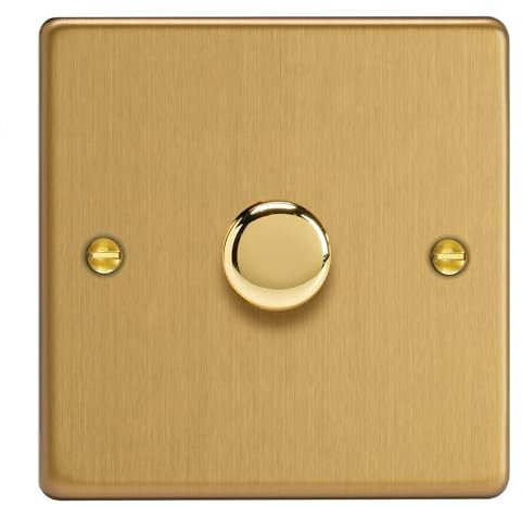 Varilight 1-Gang 2-Way V-Pro Push On/Off Rotary LED Dimmer 1 x 0-120W Brushed Brass