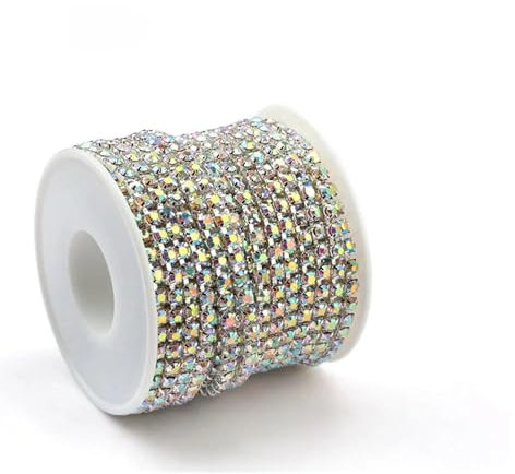 WENH 10Yard/Roll Crystal Rhinestone Chain Sewing Glue-On For Clothes DIY Garment Strass Accessories Trim Cup Chain(2,10YARDS - ROLL_SS16-4MM)