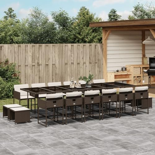 LAPOOH 17-TLG. Garten-Essgruppe mit Kissen Braun Poly Rattan, Esstisch Mit Stühlen Set, Gartenmöbel Sitzgruppe, Balkon Möbel, Gartenlounge Set, Terrassenmöbel, Balkonmöbel Set - 3211365