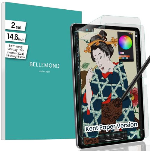 BELLEMOND - 2 pz - Pellicola Kent liscia Made in Japan per Galaxy Tab S10 Ultra/S9 Ultra/S8 Ultra (14,6”) - Riduce usura punta fino all’86% - SSGT146PLK