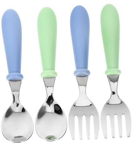 IWOWHERO 4 Teiliges Kinderbesteckset Aus Rostfreiem Edelstahl Ergonomische öffel Und Gabeln Für Kleinkinder Metallbesteck Für Die Ersten Mahlzeiten Ideal Für Und Kleinkindernutzung