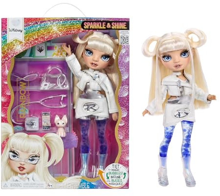 Rainbow High Sparkle & Shine Doll - Whitney - Bambola fashion di 28 cm con capelli bianchi e bolle magiche sulle gambe, colore, stile, gioco, collezionabile, Età 4-12 anni