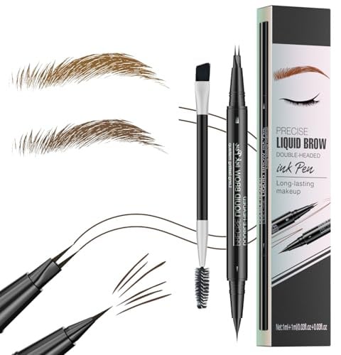 Augenbrauenstift, 2-in-1 Dual-Ended Augenbrauen Stift Wasserfest, Microblading Augenbrauenstift mit Präziser Pinselspitze, Kann Leicht Natürliche Augenbrauenfarbe, Dunkelbraun