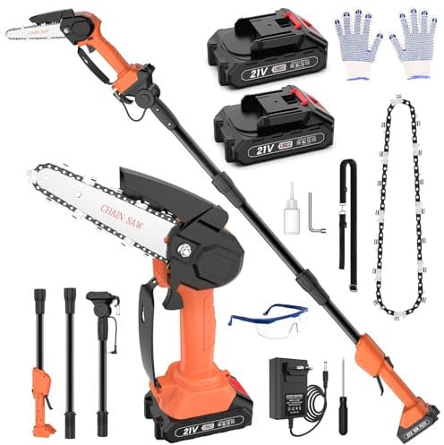 Motosega a Batteria con Asta, Sega Elettrica Telescopica & Motosega 6 2 in 1, Motosega Telescopica Elettrica a Batteria Per Potatura Alberi Girdini Rami Vigneti Arbusti Con Guanti Occhiali Protettivi