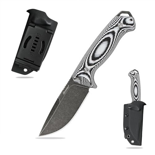 SDOKEDC DC53 Stahl messer Feststehende Klinge G10 Griff mit Kydex Scheide für Männer EDC Camping Survival Outdoor (Schwarzer Stein wash+grauer Griff)
