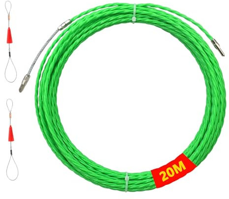 Ayuda de extracción de cables, espiral de 20 m, ayuda para tirar de cables de 4 mm de diámetro, ayuda de extracción de cables, ayuda para extraer cables, adecuado para fibra de vidrio, electricidad
