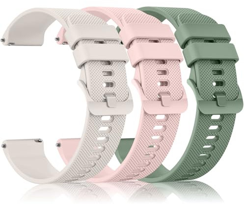 Amzpas 3 Stück Ersatz Uhrenarmbänder 20mm 22mm Armband,Silikon Uhrenarmband mit Schnellverschluss Ersatzbänder,Uhren Zubehör Uhrenarmbänder für Damen Herren(20mm,Starlight/Grün/Rosa)