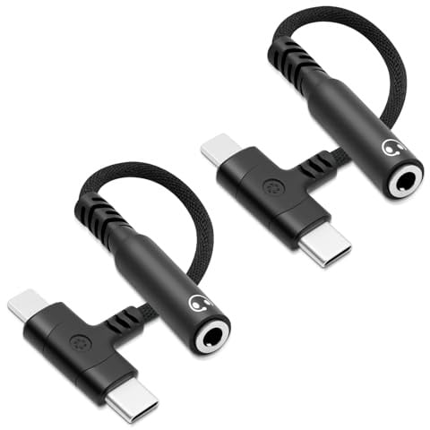 2 Stück 2-in-1 USB C+Lightnning auf 3,5 mm Kopfhörer Adapter Aux Kopfhöreranschluss Lightnning/Type C auf Klinke Adapter Dongle DAC Chip Kompatibel mit Phone 16 15 14 13, Galaxy S24/S23/S22, MacBook