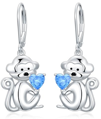LONAGO Tier Ohrringe für Damen 925er Sterlingsilber Niedliches Affe Eichhörnchen Tropfen Ohrringe als Geschenk
