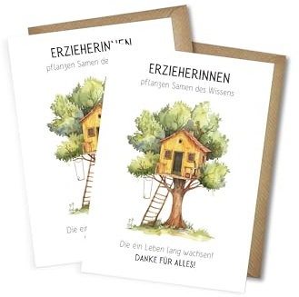 WBdesignz 2er-Set Grußkarten DIN A6 „Erzieherinnen pflanzen Samen des Wissens“ – Dankeskarten für Erzieherinnen, Kita, Kindergarten - mit Umschlägen DIN A6 (2er-Set)