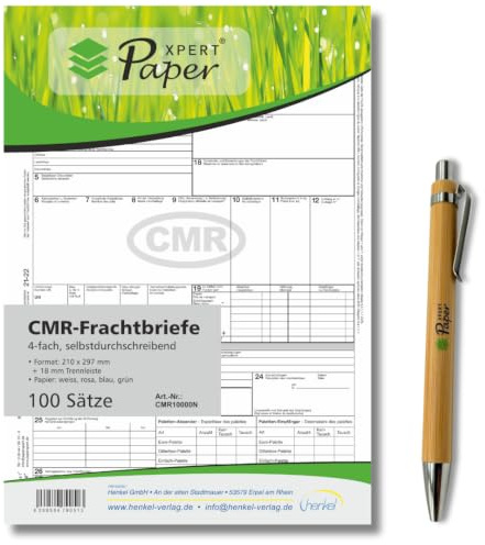 PaperXpert CMR Frachtbrief x 100 | 4-fach selbstdurchschreibend | Trennsatz für internationalen Güterverkehr | Premium Markenqualität | nach neuestem ADR-Standard - Made in Germany