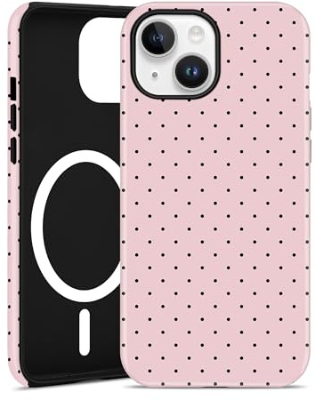 Jusy Polka Dot Magnetic Phone Case for iPhone 15 Plus, Pink | Compatible with MagSafe, Cute Polka Dots Aesthetic Design, Wireless Charging, TPU and PC Shockproof