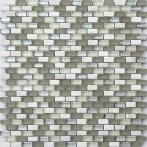 White, Grey and Silver Glass & Stone Brick Shape Mosaic Tiles (MT0124)