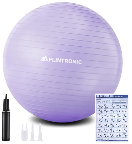 flintronic Gymnastikball, 65cm, Ultra-Dicker Anti-Explosions-Yoga-Ball mit aufblasbarer Fußpumpe, Anti-Rutsch-Sitzbal, Robuster Maximalbelastbarkeit Fitness-Ball für Yoga, Pilates, Lila