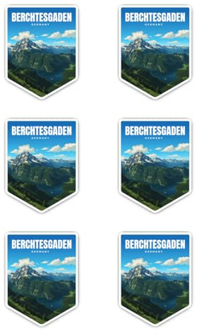 Aufkleber: 50 mm, 6 Stück - Berchtesgaden Germany Retro Berg Motiv, Auto Deko Reise Souvenir