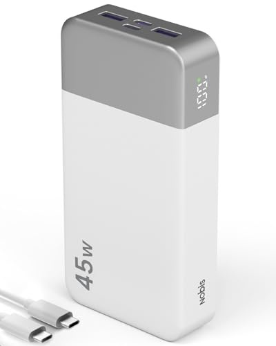 NOBIS 20 000 mAh Batterie Externe 45W Charge Rapide PD | 4 ports de sortie, écran digital, mode petit courant, adapté aux smartphones et consoles