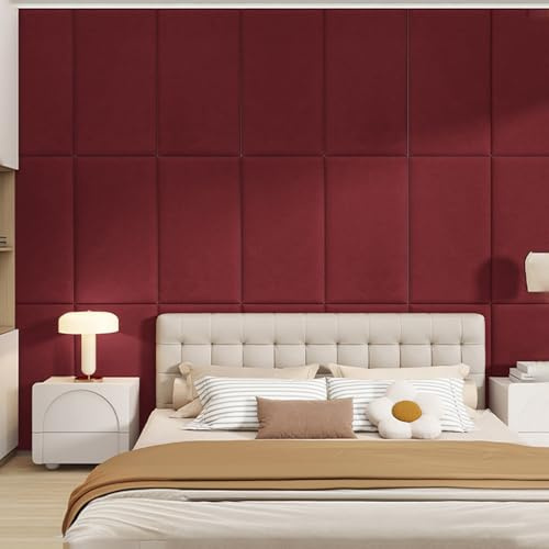 Panneau Tete De Lit À Coller Mural Decoratif, Panneaux Muraux - XPE Isolant Thermique Mural Interieur - Anti Humidité - Acoustique - Anti-Collision, 13 MM Épais(Rouge,6pcs)