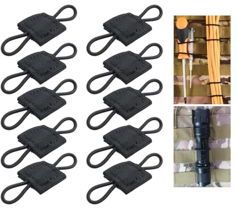 10 Pièces Fixation Molle Élastique,Tactical Scratch Pocket Boucle Molle à Retraite Rapide Accessoire Tactique Accessoires Sacs Gilets Tactiques Molle pour Sac à Dos,Gilet,Antenne et Tuyau (Noir)