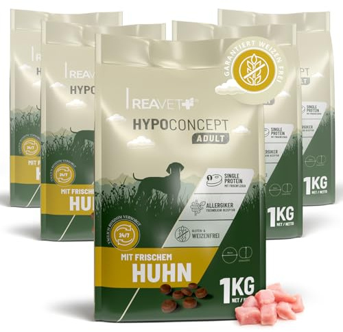 REAVET HYPOCONCEPT Hundetrockenfutter Huhn – Single-Protein mit Frischfleisch 5kg I Weizenfrei & ohne Zucker Trockenfutter für alle Hunde & Rassen, auch für Sensible Hunde & Allergikerfreundlich