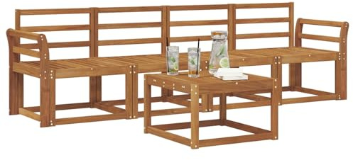 vidaXL Outdoor-Sofagarnitur 5 pcs Natur Massivholz Akazie, Garten-Sektionalsitz, Moderne Außenmöbel, langlebige Lounge, entspannte Terrasse für alle
