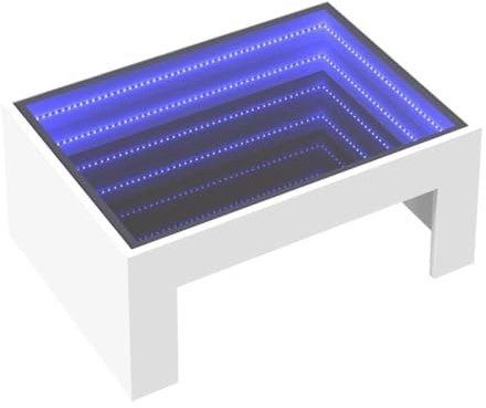 pokgdf LED Beleuchteter Kaffeetisch für Wohnzimmer mit Infinity Spiegel Couchtisch und RGB LED Beistelltisch Infinity Effekt – Moderner Couchtisch mit Infinity-Spiegel in Weiß