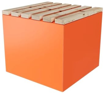 ETG Garten Sitzwürfel Sitzhocker Sitzbox Sitzbank aus Stahl & Lärche 50 x 45 x 50 orange