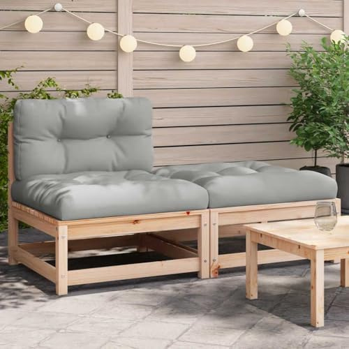zylophax Gartensofa ohne Armlehnen aus massivem Kiefernholz mit Kissen und Hocker, wetterfestes Outdoor Lounge-Sofa, modular erweiterbar für Terrasse, Balkon und Garten